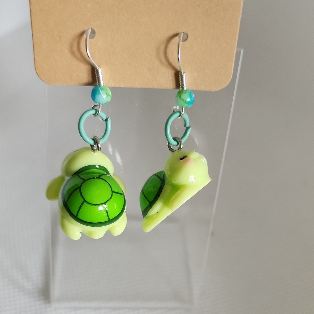 Green Turtle Earrings